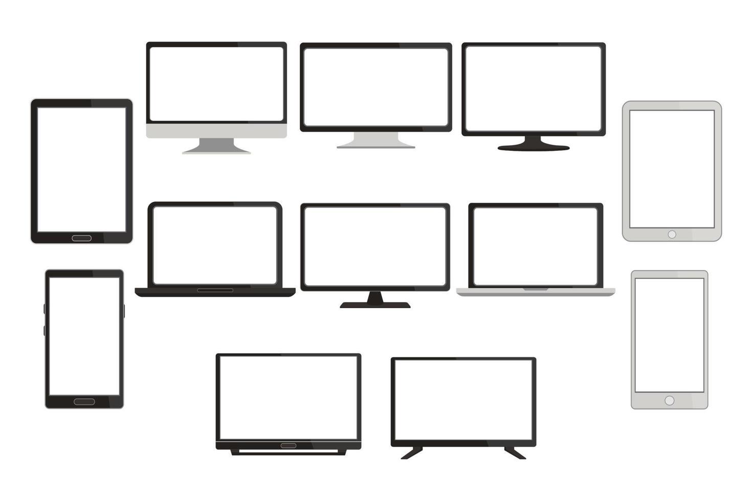 set van platte technologie apparaat monitor laptop lcd tv smartphone vector