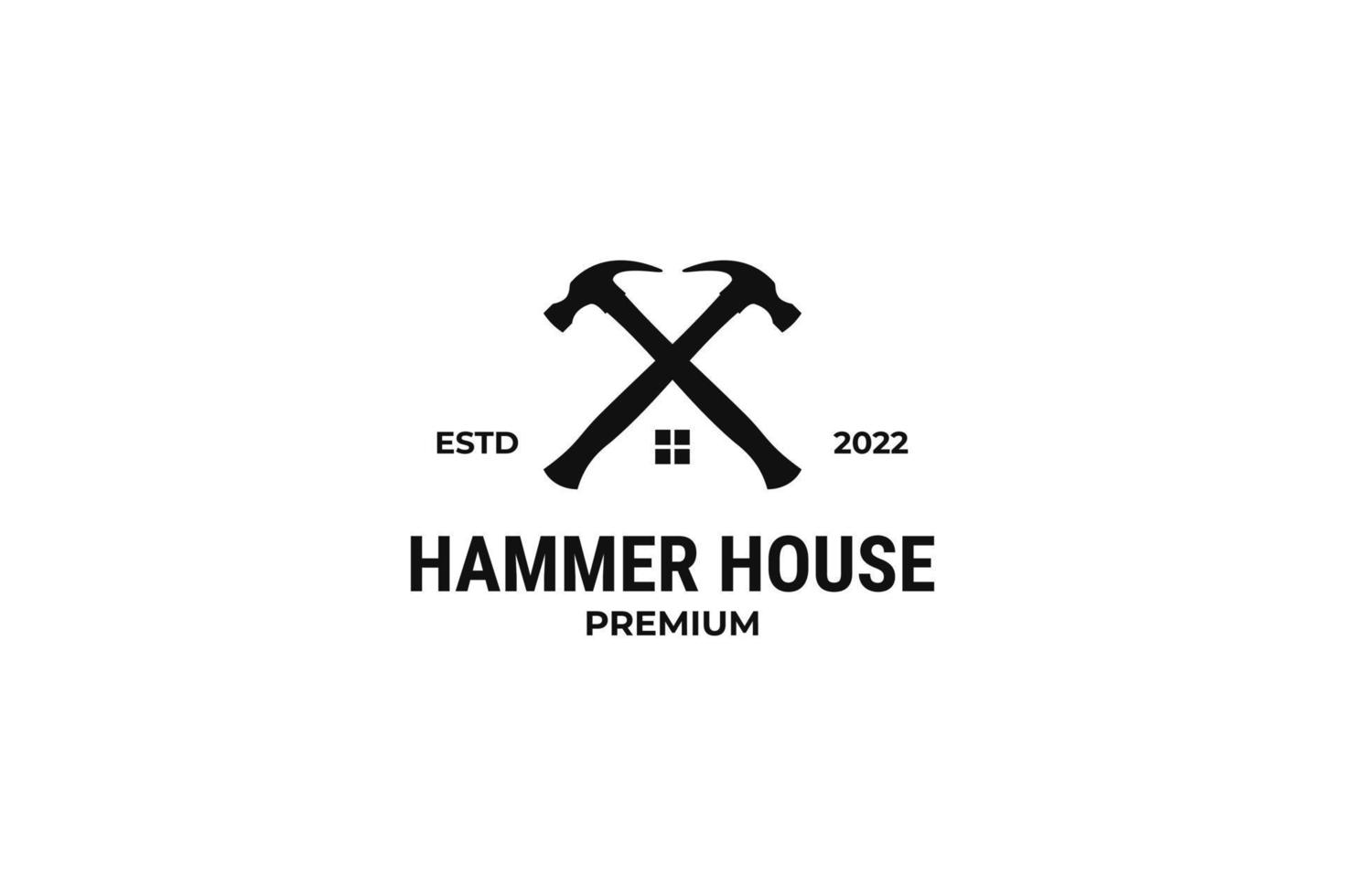 platte hamer kruis met huis pictogram logo vector ontwerpsjabloon