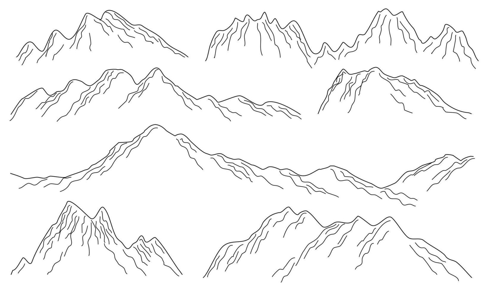 berg lijn tekening, berg zwart en wit achtergrond vector