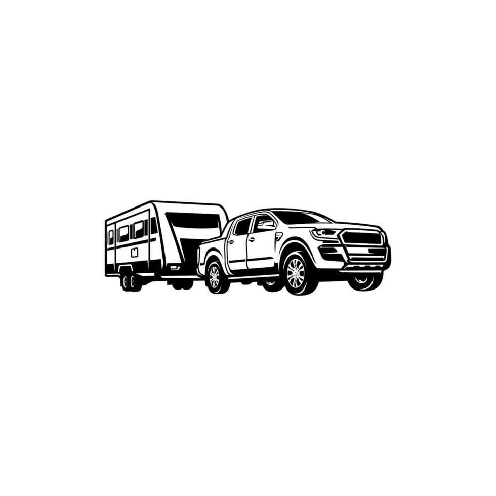 silhouet van vrachtauto met caravan aanhangwagen illustratie vector