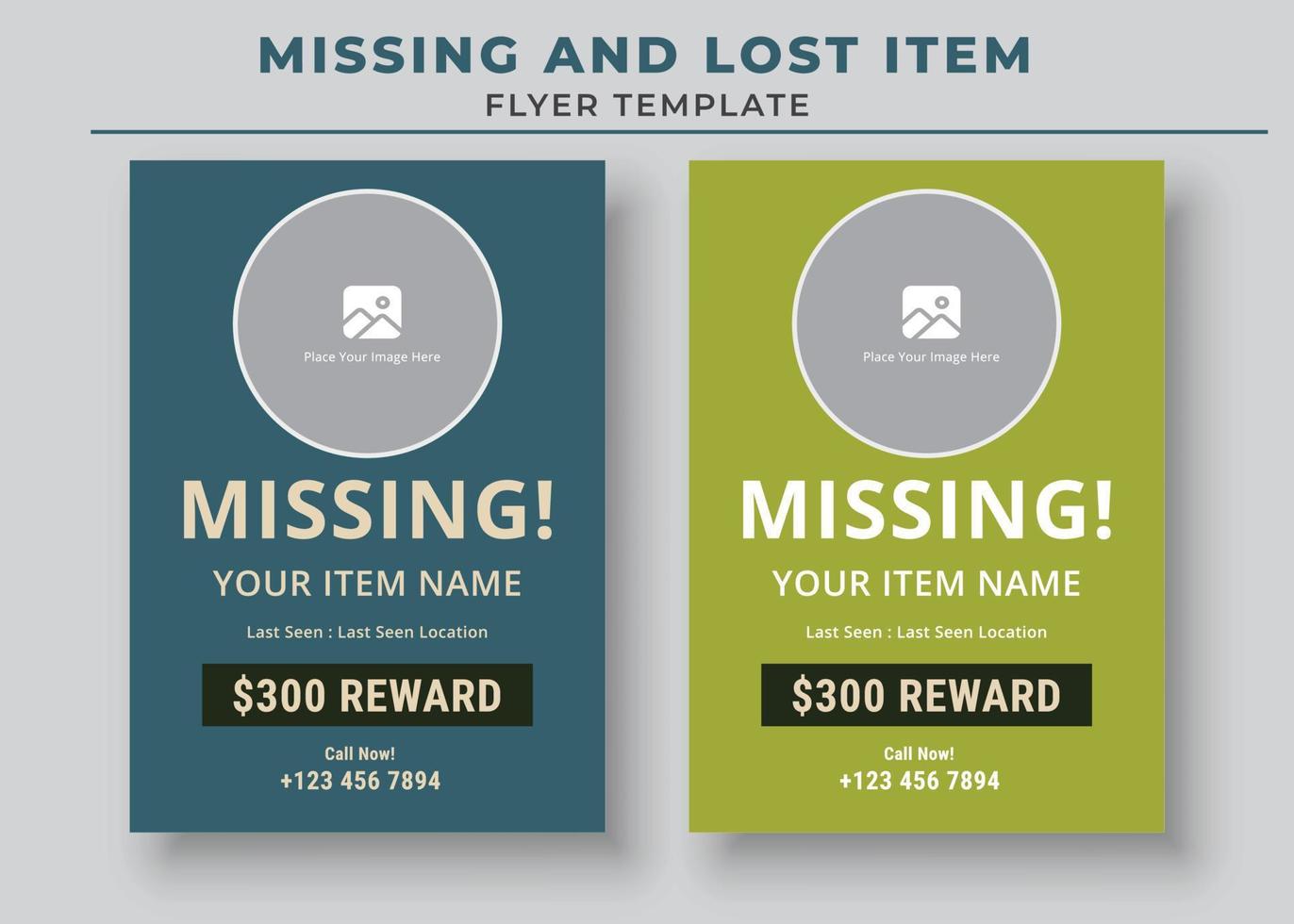 flyer-sjabloon voor vermiste en verloren voorwerpen, ontbrekende poster, flyer-sjabloon voor verloren huisdieren vector
