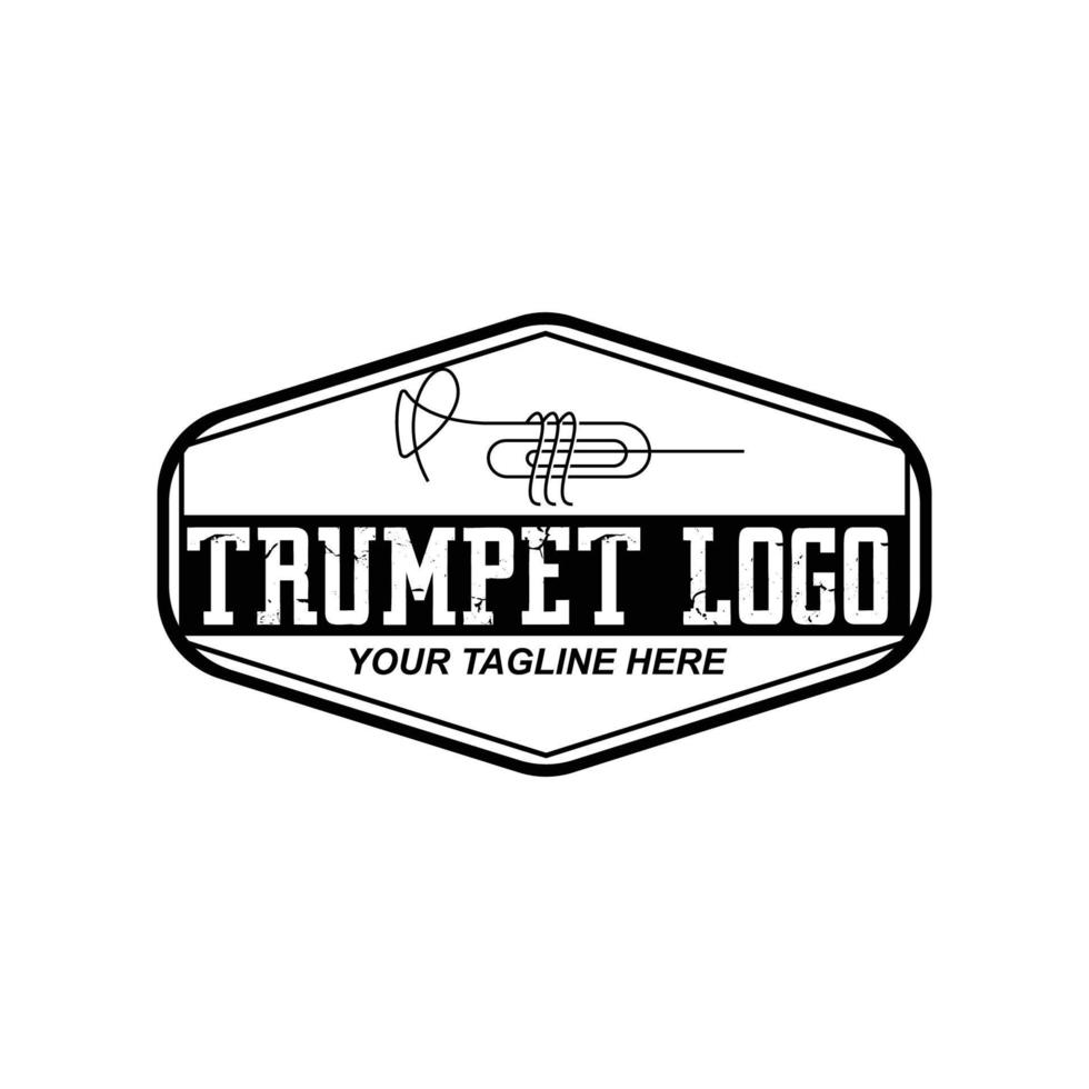 trompet logo ontwerp, melodie genereren, muziekinstrument vector schets illustratie