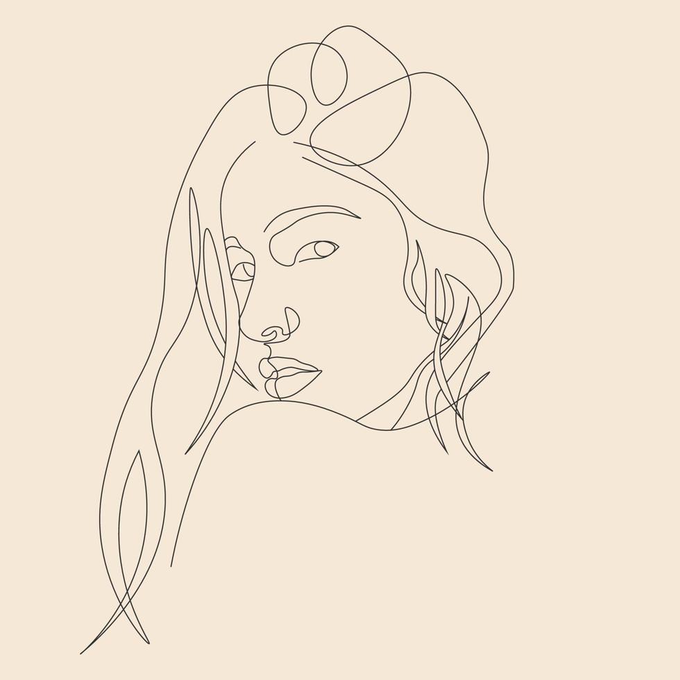 een lijn kunst moderne handgetekende vrouwen potrait gezicht illustratie vector