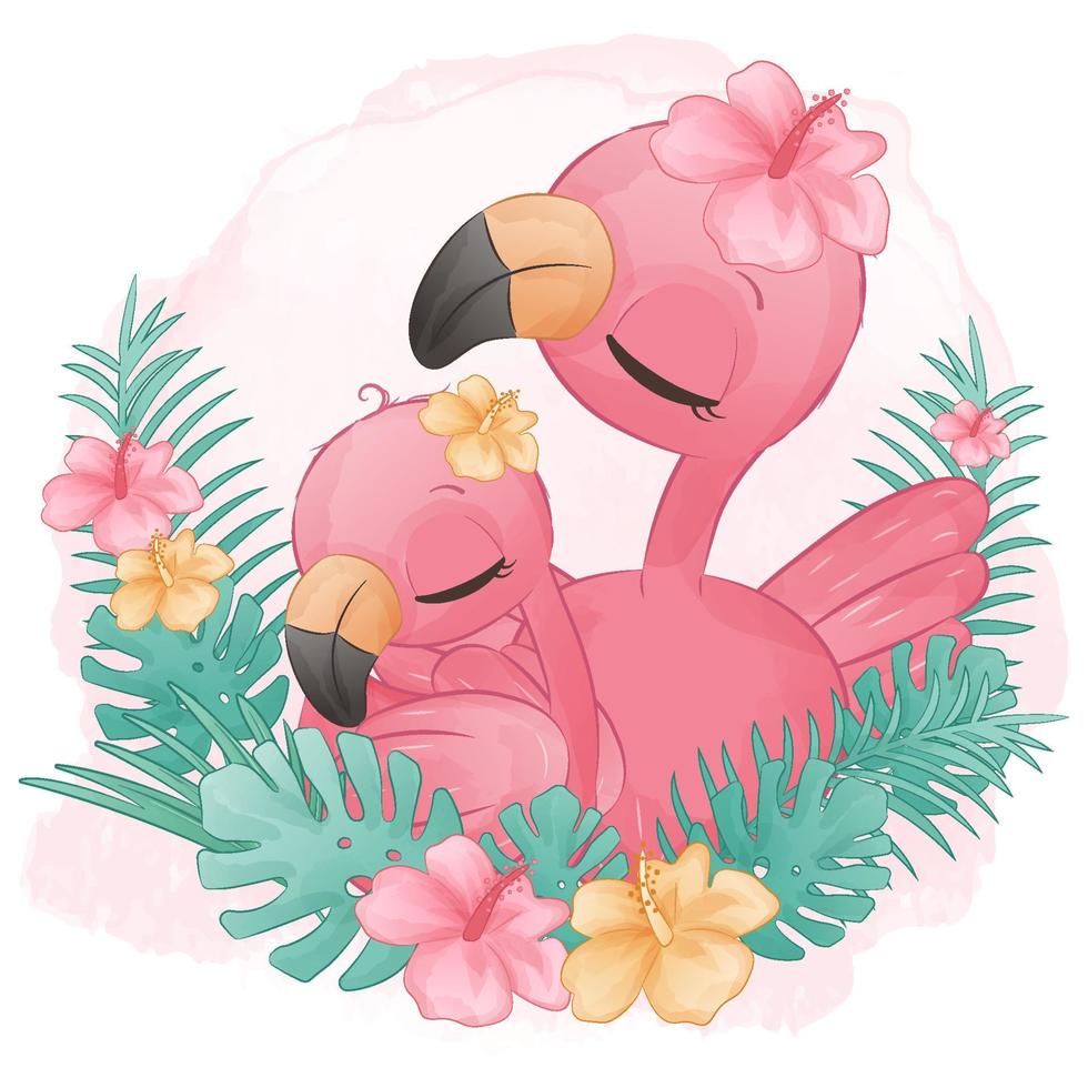 schattige moeder en baby flamingo illustratie vector