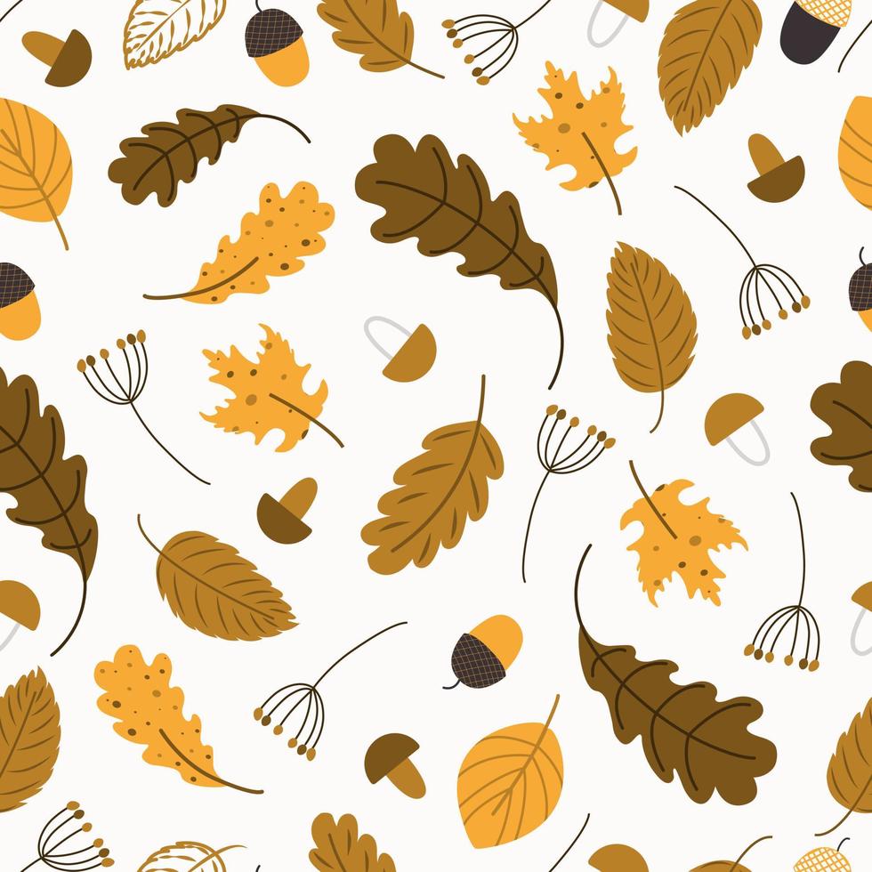herfst bomen patroon. blad vallen naadloze achtergrond. gestileerde bladeren van eiken, beuken, berk, esdoorn. veelzijdig ontwerp voor stof, digitaal papier, scrapbooking. vector hand getekende illustratie