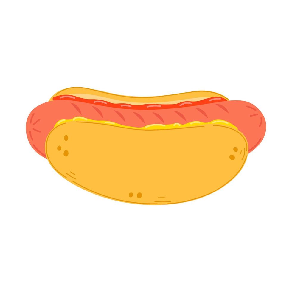 leuk grappig hotdogkarakter. vector hand getekend cartoon kawaii karakter illustratie pictogram. geïsoleerd op een witte achtergrond. hotdog karakter concept
