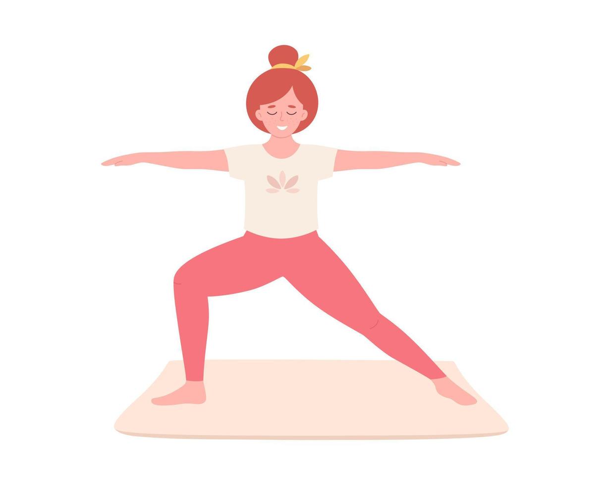 vrouw die yoga doet. gezonde levensstijl, zelfzorg, yoga, meditatie, mentaal welzijn vector