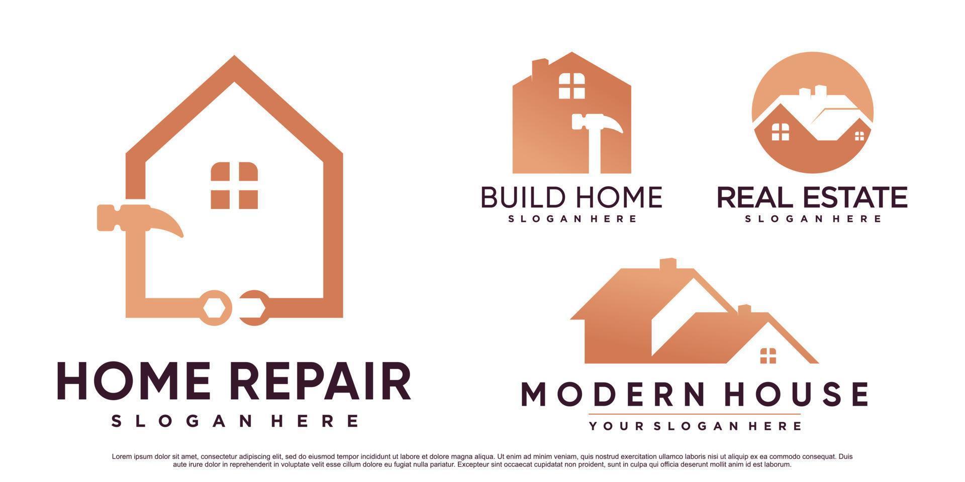 set huisreparatie logo-ontwerpinspiratie met hamer en creatief element premium vector