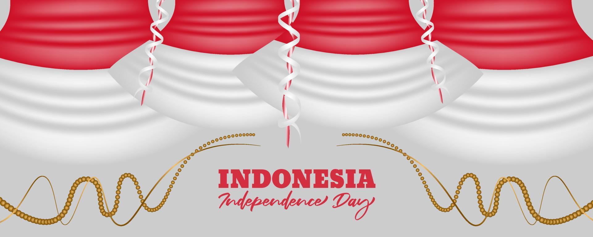 Indonesië onafhankelijkheidsdag achtergrond met 3D-vlag-zwaaiend ontwerp vector