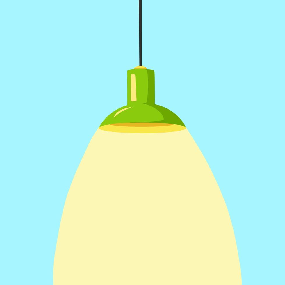moderne plafondlamp in cartoonstijl. een kroonluchter die aan een kabel hangt met het licht aan. een element van een modern interieur. vector illustratie