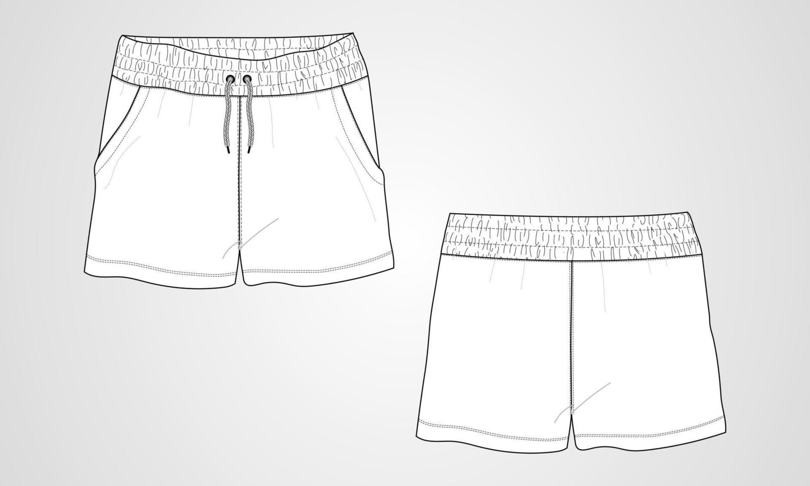 jongens zweet shorts broek technische tekening mode platte schets vector illustratie sjabloon.