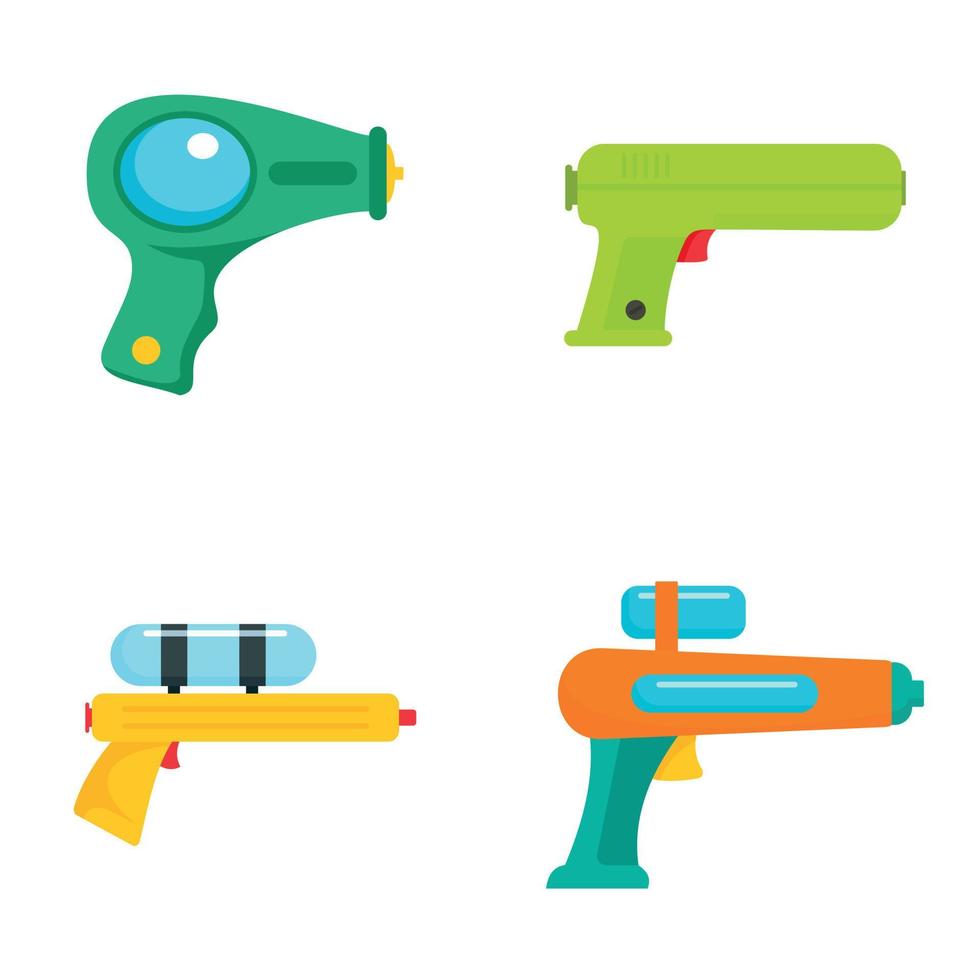 waterpistool spel iconen set, vlakke stijl vector