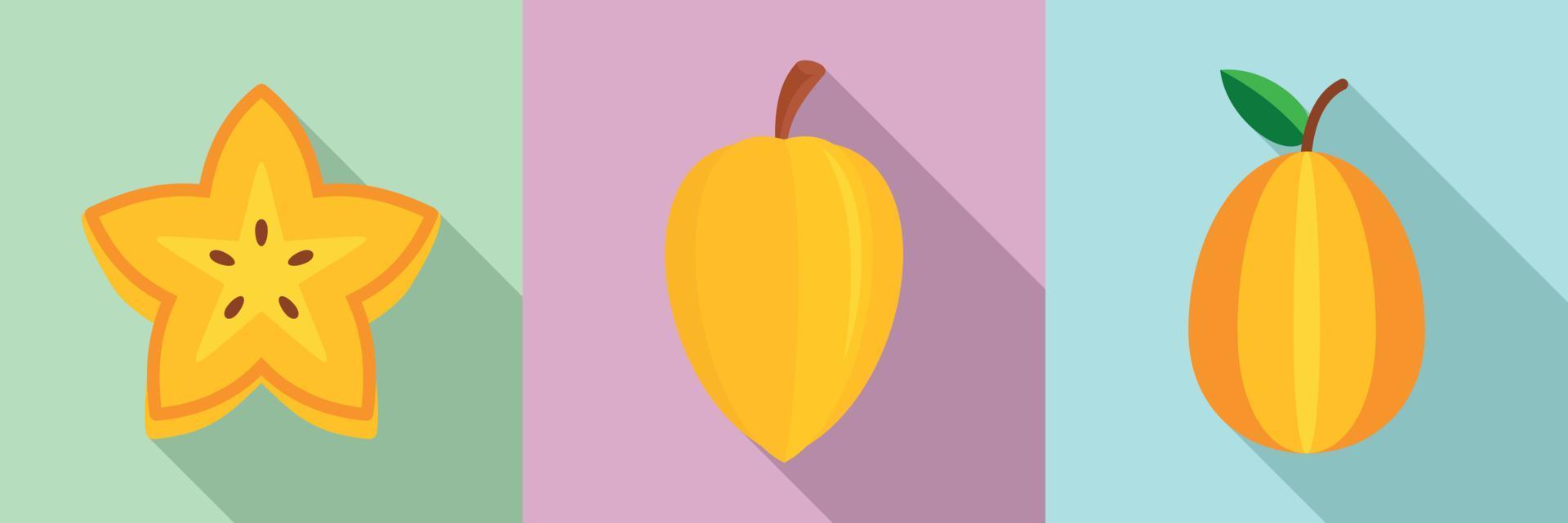 carambola iconen set, vlakke stijl vector