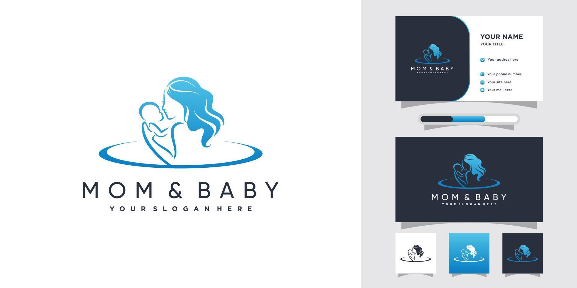 moeder en baby logo-ontwerp met creatief concept en visitekaartjesjabloon premium vector