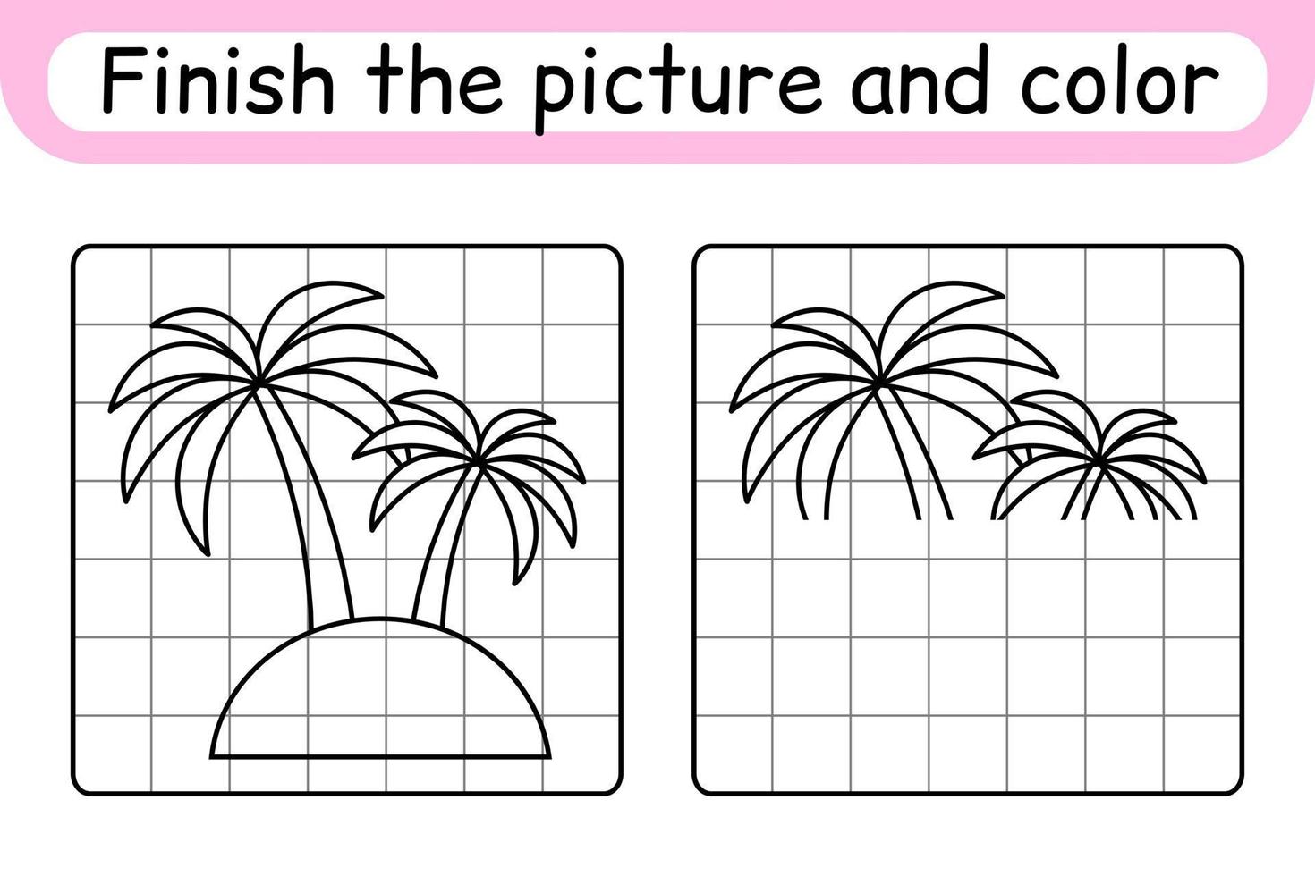 maak de fotopalm compleet. kopieer de afbeelding en kleur. maak het beeld af. kleurboek. educatief tekenoefenspel voor kinderen vector