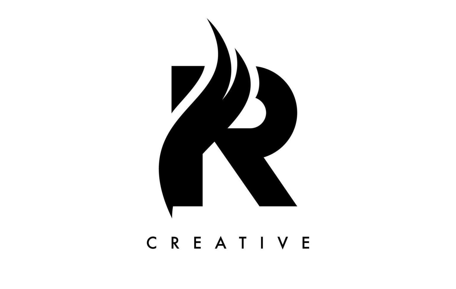 letter r logo pictogram ontwerp met swoosh en creatieve gebogen vorm vector