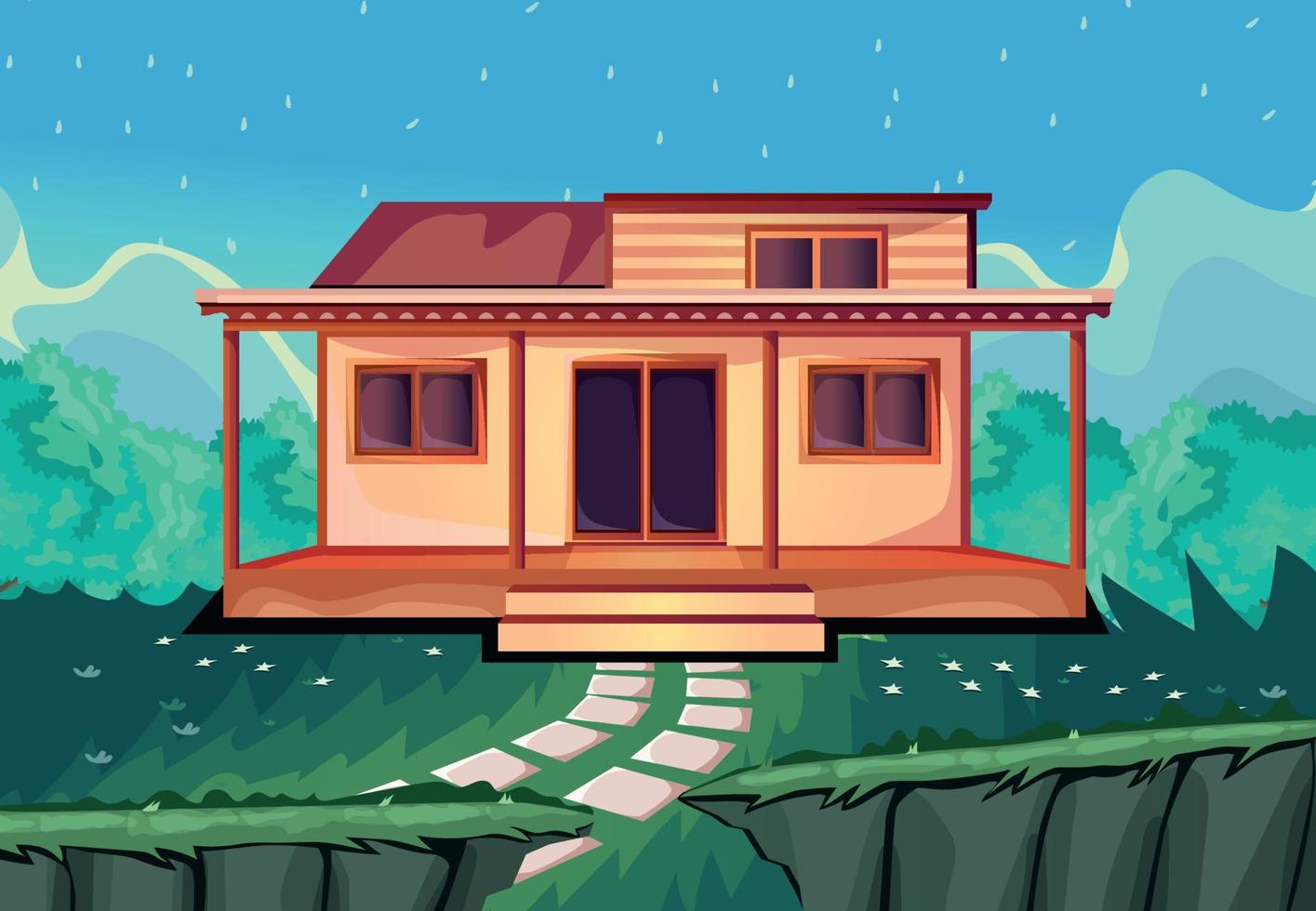 spel achtergrond cartoon vector, huis in het bos vector