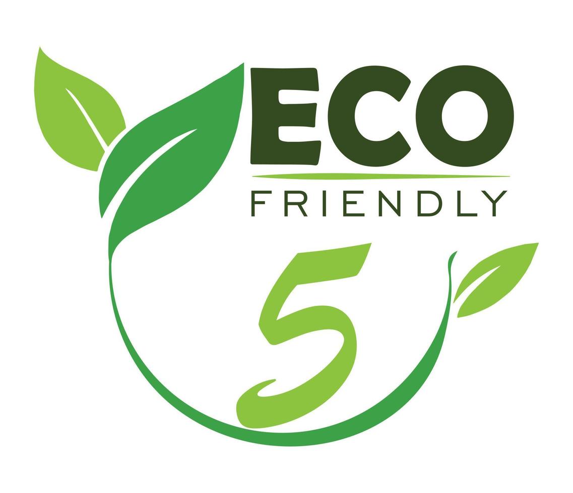 eco vriendelijke stempel iconen vector illustratie met groene biologische plant blad. eco-vriendelijke groene blad label sticker. 2D-vectorillustratie.