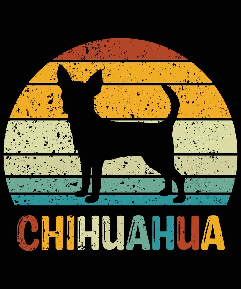grappige chihuahua vintage retro zonsondergang silhouet geschenken hondenliefhebber hondenbezitter essentieel t-shirt vector