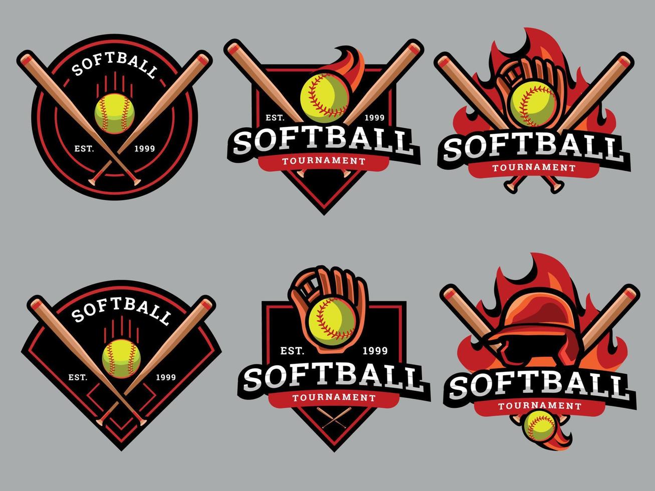 reeks van softbal logos en emblemen vector