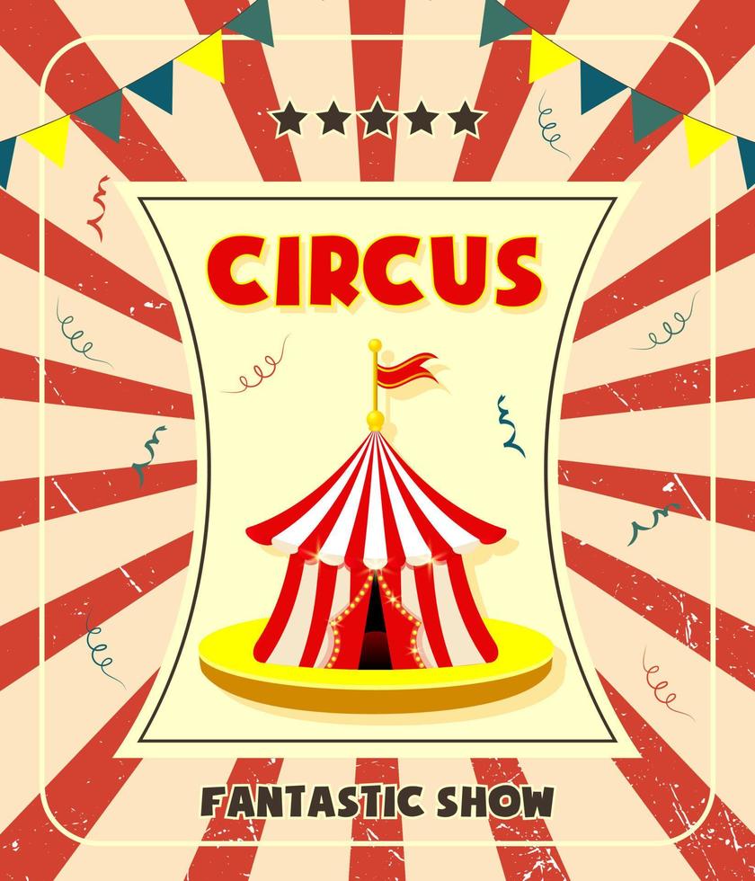 vintage circusreclameposter met selectiekader en grungetextuur voor kunstfestivalevenement en entertainment. vector