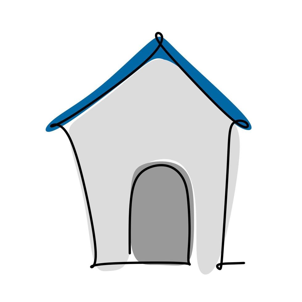 gemakkelijk single lijn tekening van een hond en kennel of een hondehok. dier concept voor vriendelijk huisdier icoon. modern doorlopend een lijn trek ontwerp vector grafisch illustratie