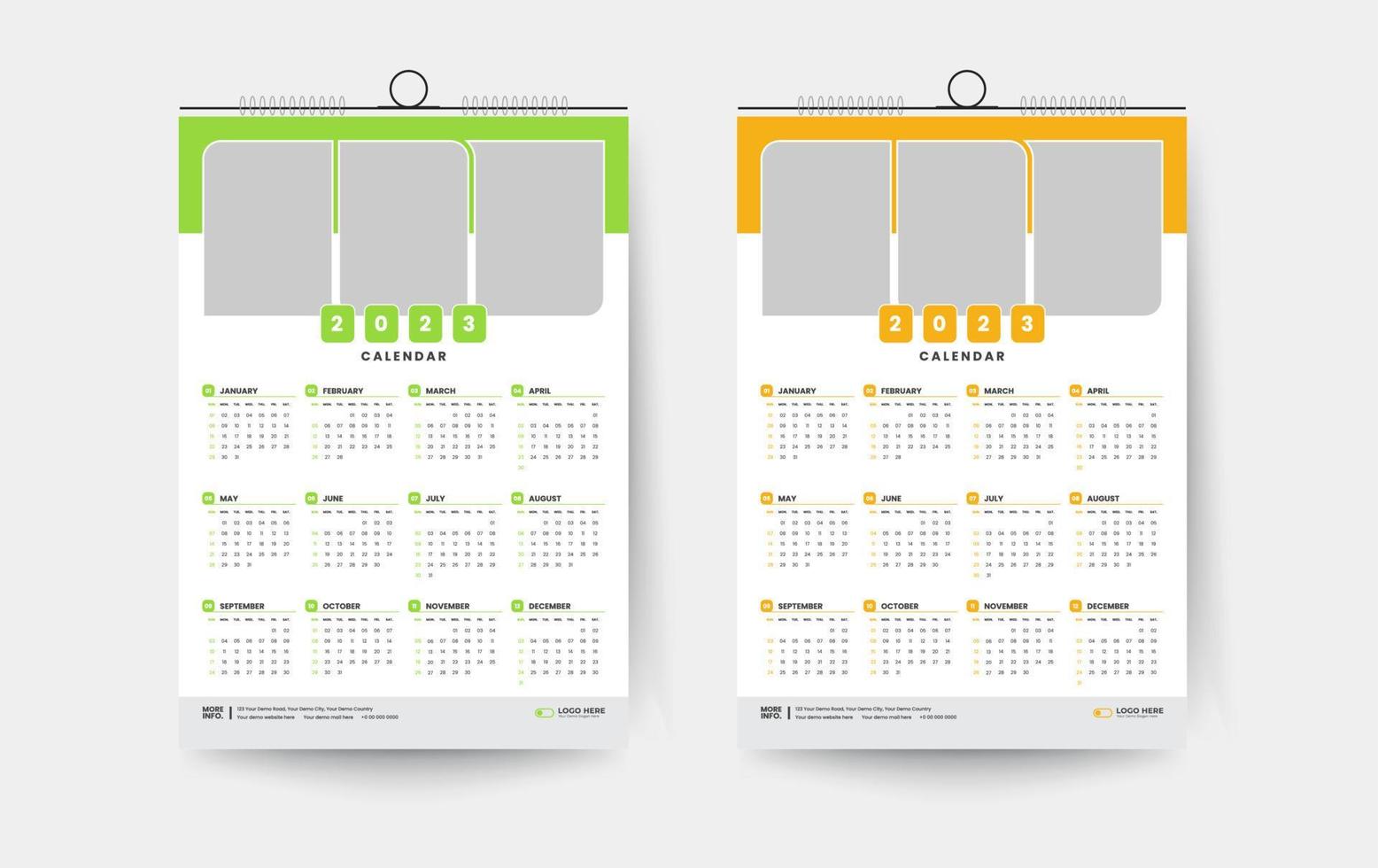 2023 één pagina wandkalender ontwerpsjabloon vector