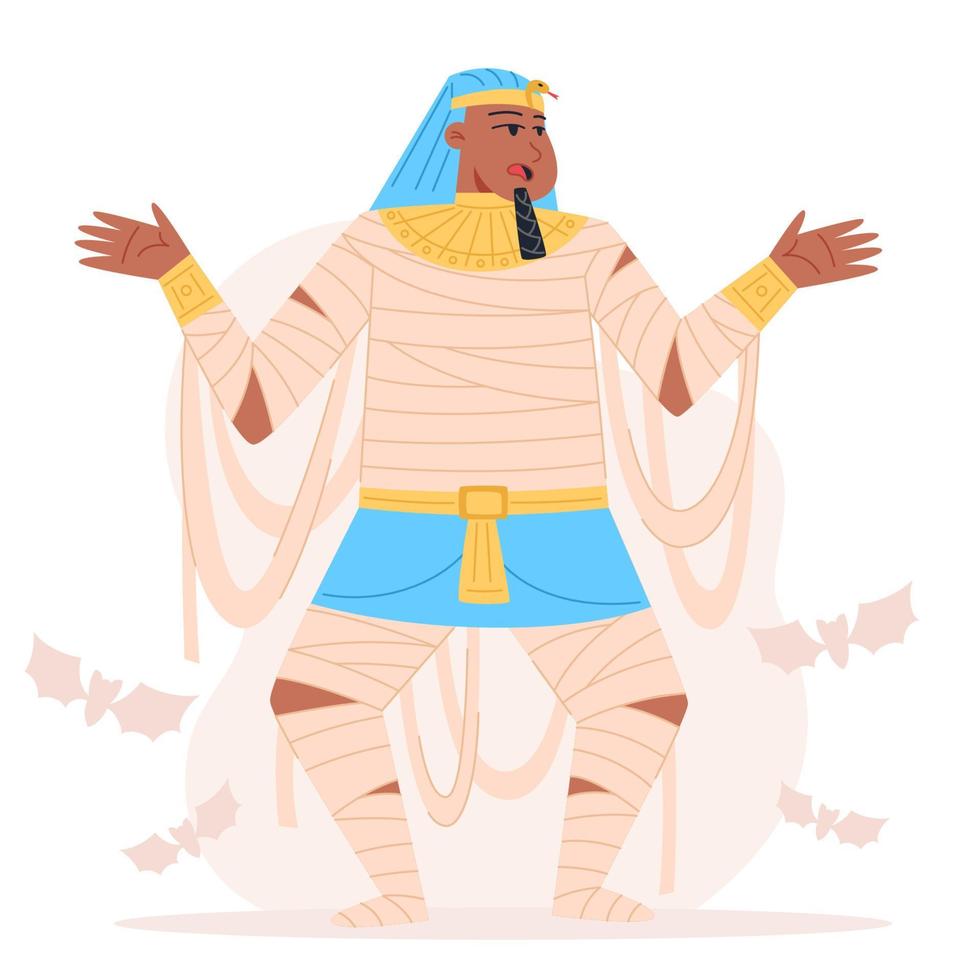 Egyptische farao, halloween-personage in vlakke stijl vector
