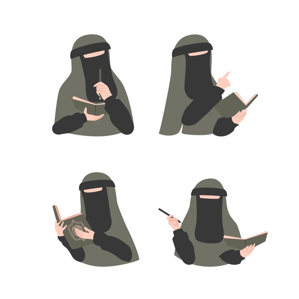 muslimah niqabis met pen en boekstudie vector