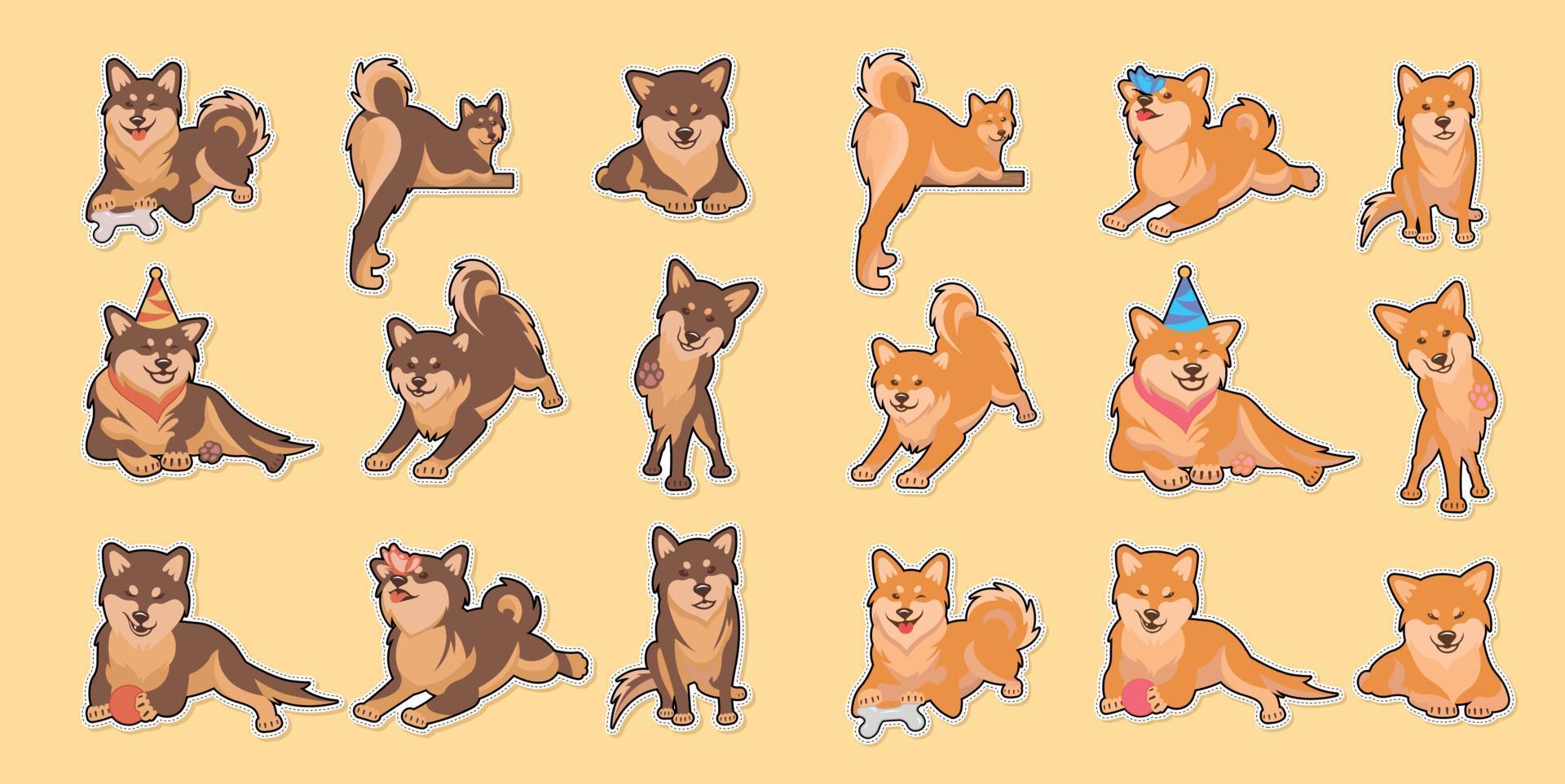 stickers van shiba inu-honden vector