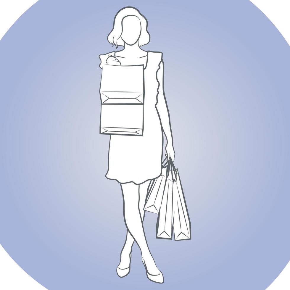 winkelen vrouwelijk schetsontwerp. vector