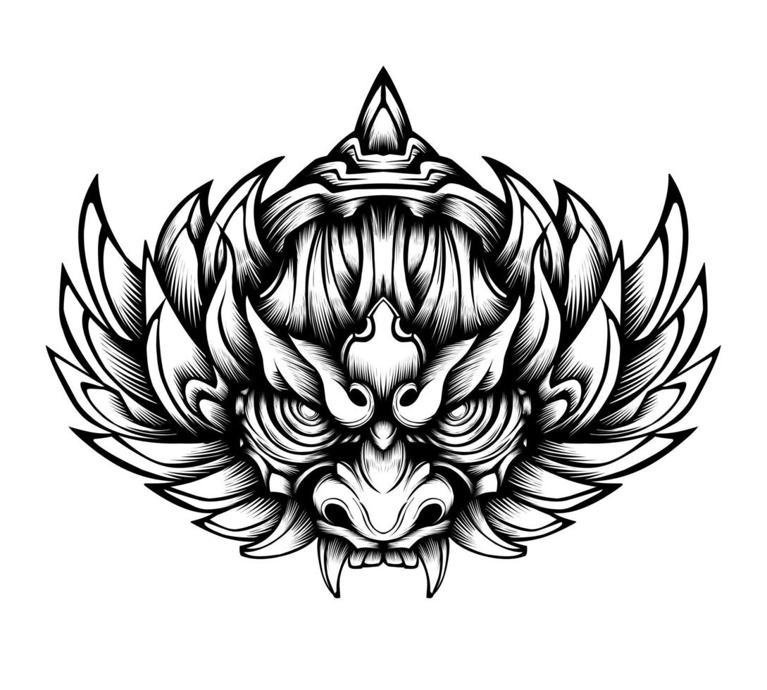 japanse tattoo oni masker tribal illustratie vector