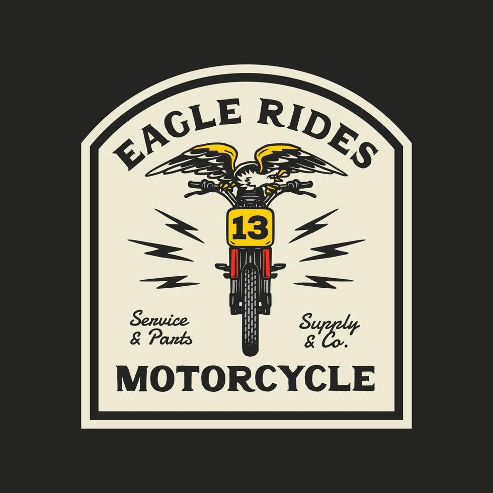 hand- getrokken wijnoogst stijl van mascotte motorfiets en garage logo insigne vector