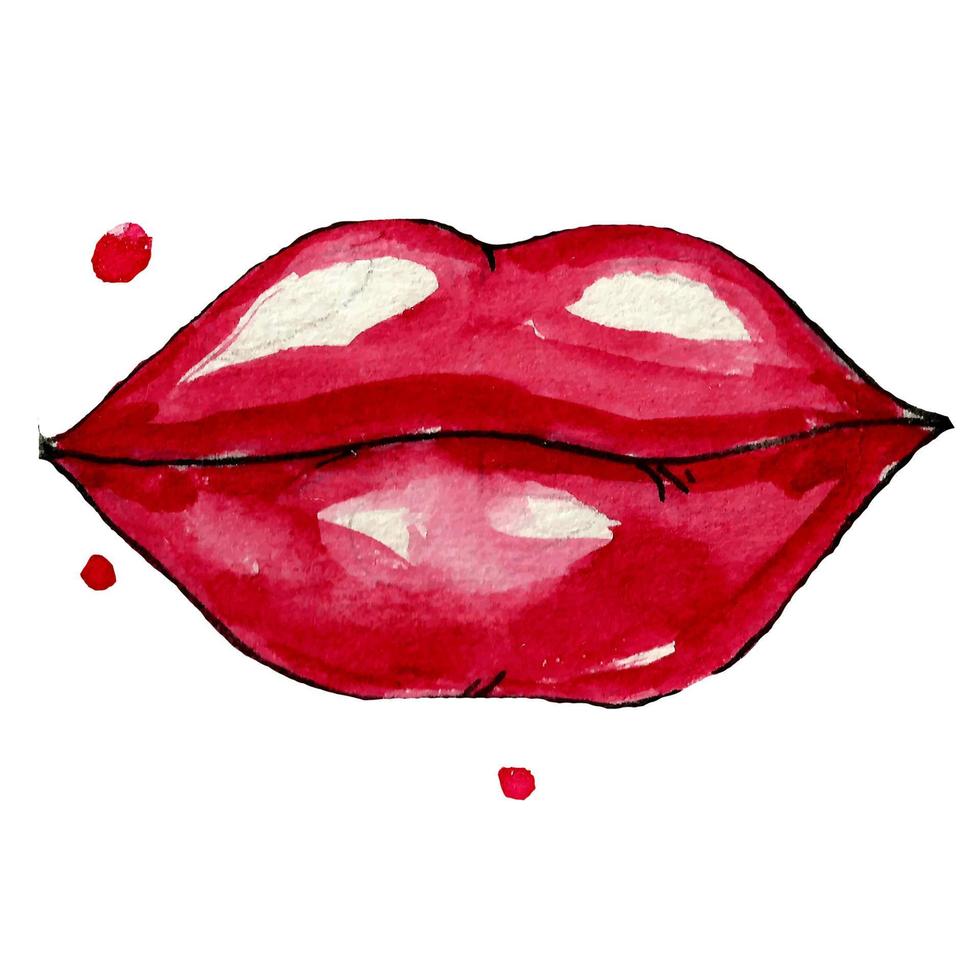 aquarel rode lippen. handgeschilderde mode vectorillustratie. kus lippen. vector