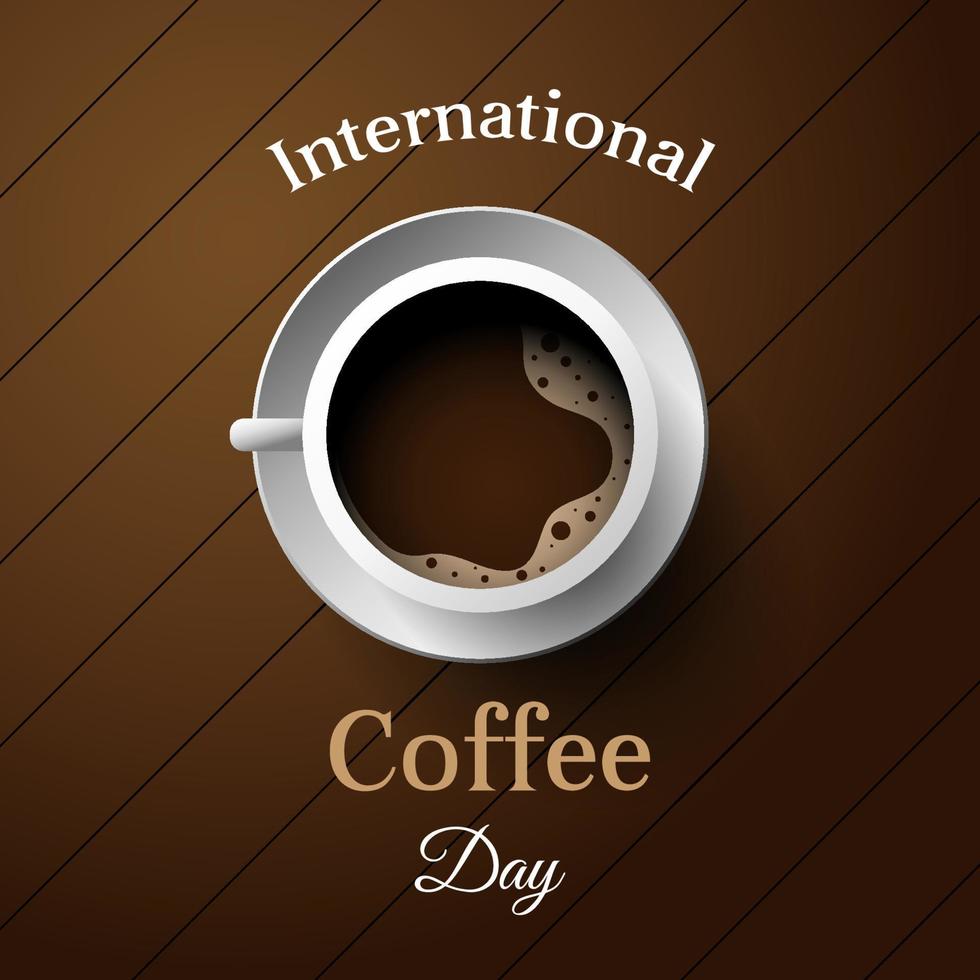 internationale koffiedag bannerontwerp met houten achtergrond. vector illustratie