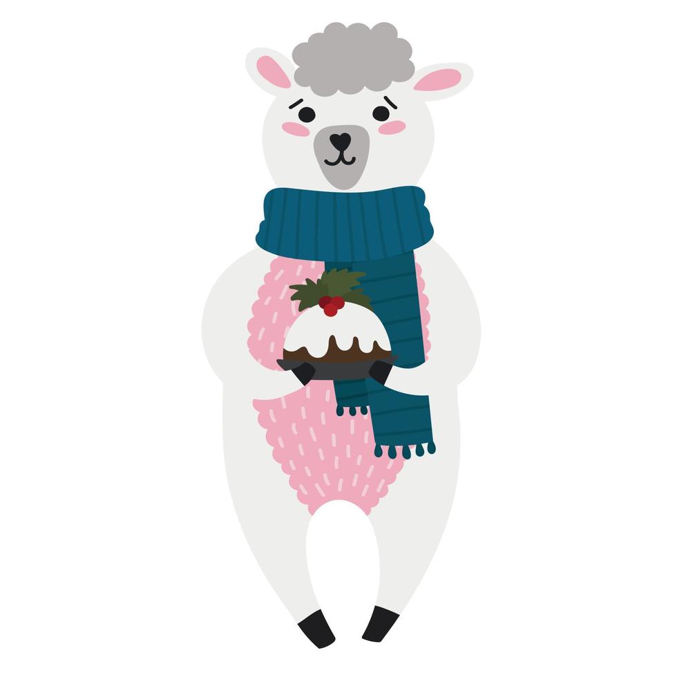 Kerstmis schapen in een sjaal met een vakantie koekje voor kaarten vector