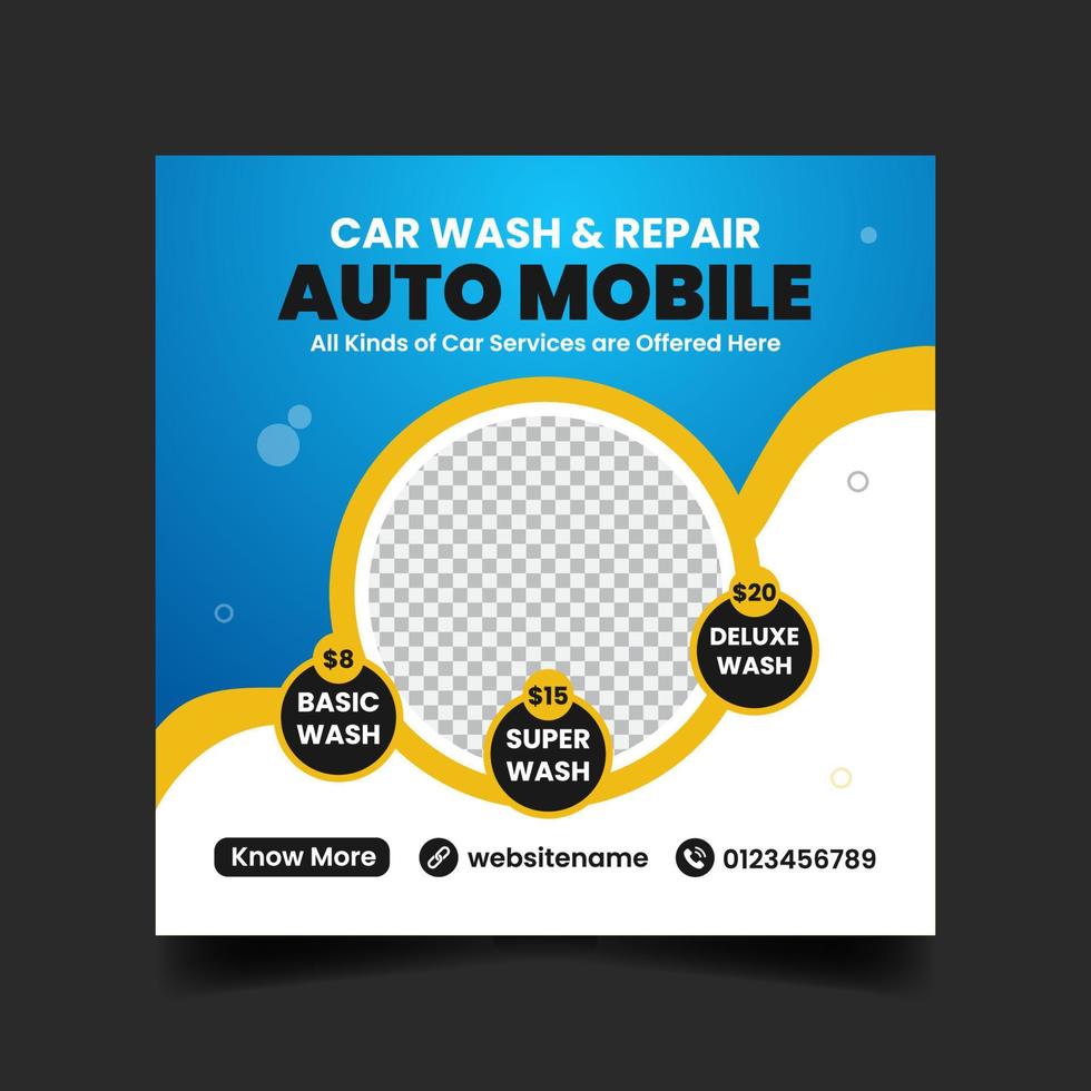 auto mobiel auto wassen en reparatie sociaal media post ontwerp vector