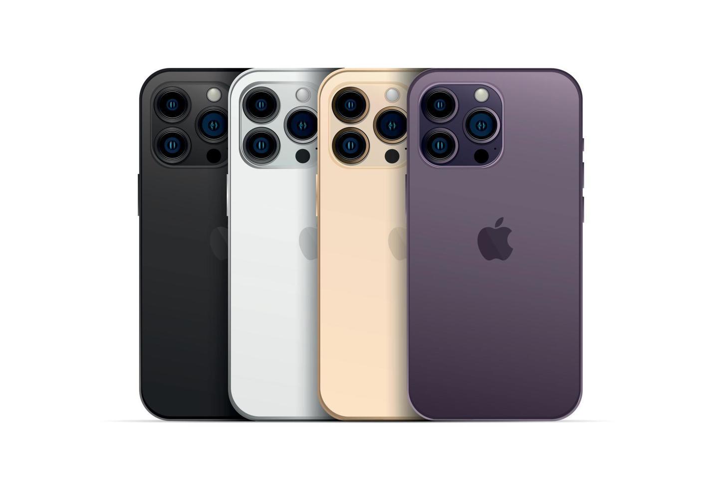 nieuw appel iphone 14 pro, modern smartphone apparaatje, reeks van 4 stuks nieuw origineel kleuren - vector