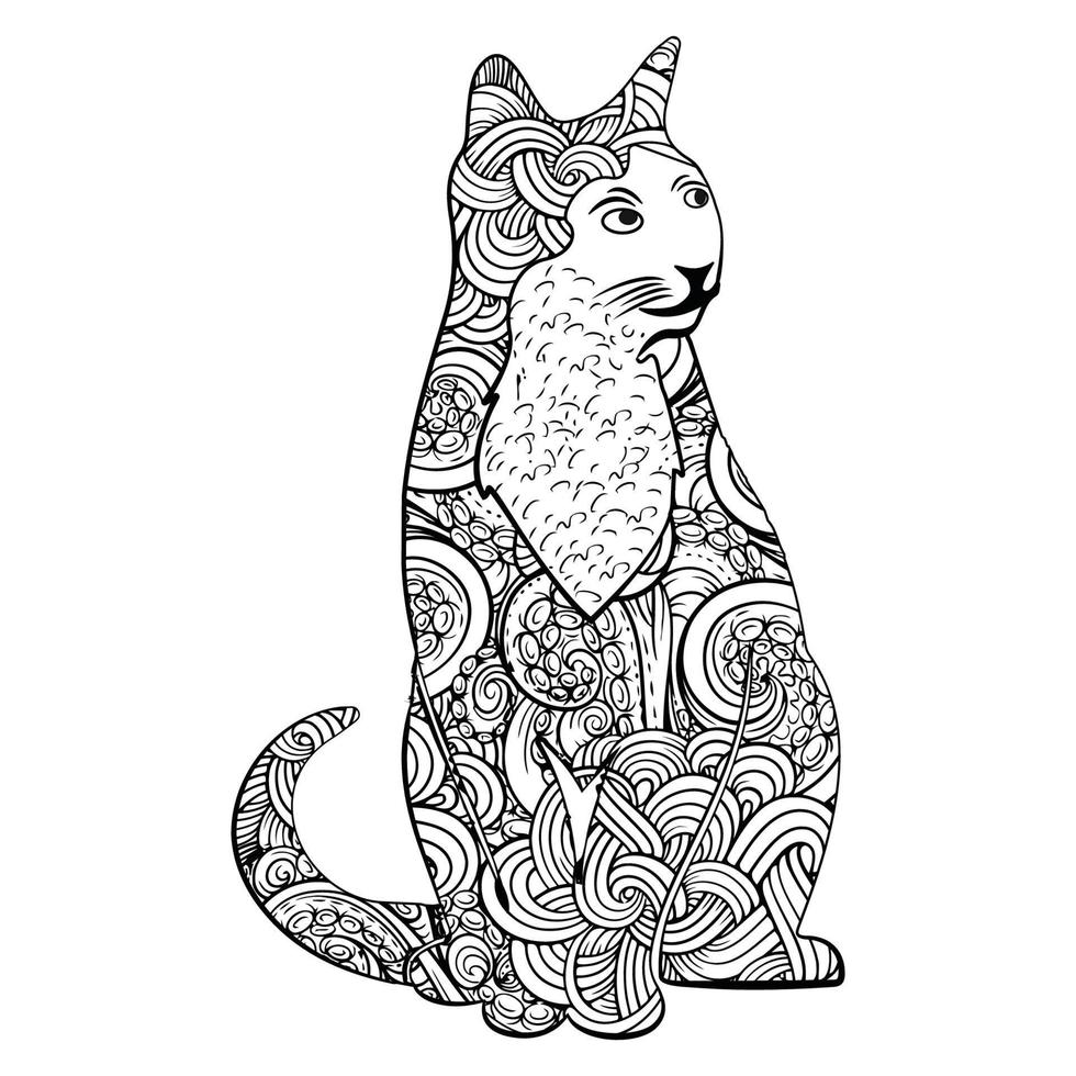 schattig kat mandala kleur vector illustratie lijn kunst ontwerp voor kinderen en volwassenen.
