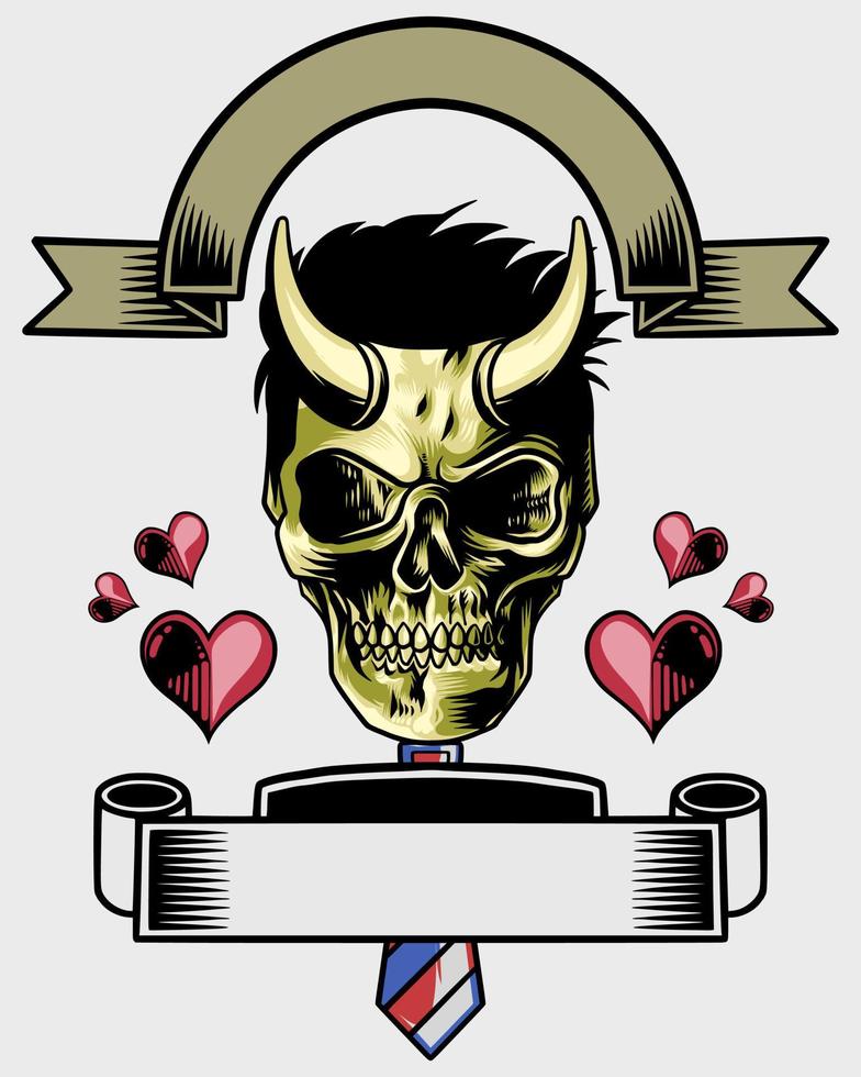 gehoornd schedel logo met liefde voorwerp vector