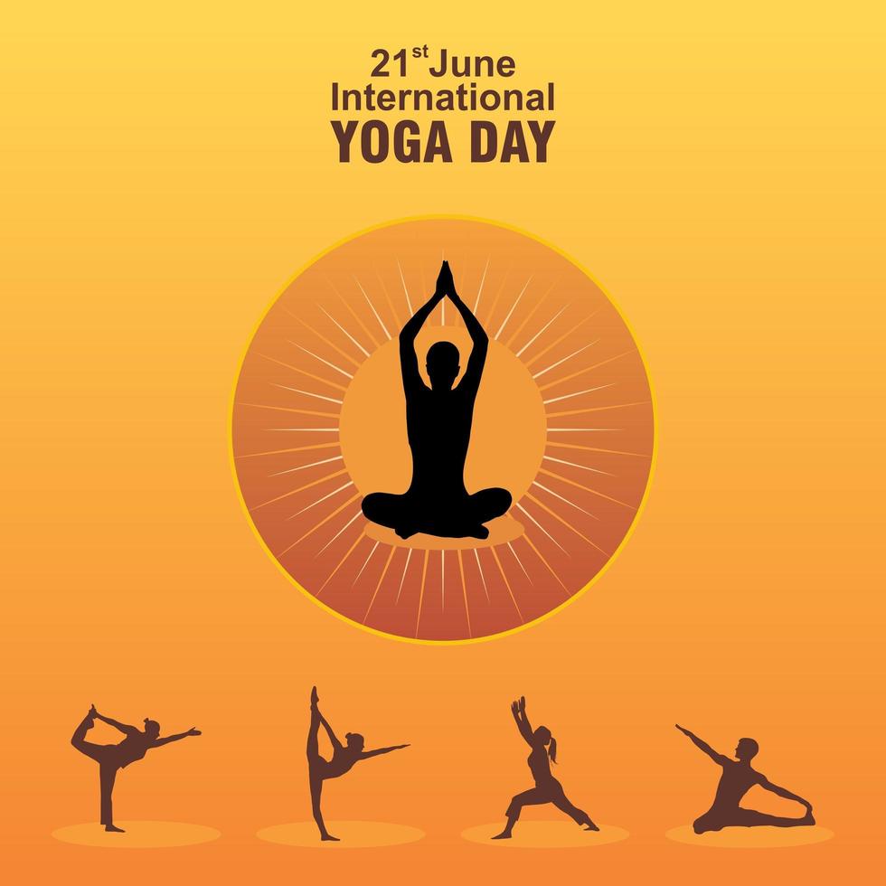internationale yoga dag poster met poseren silhouetten vector