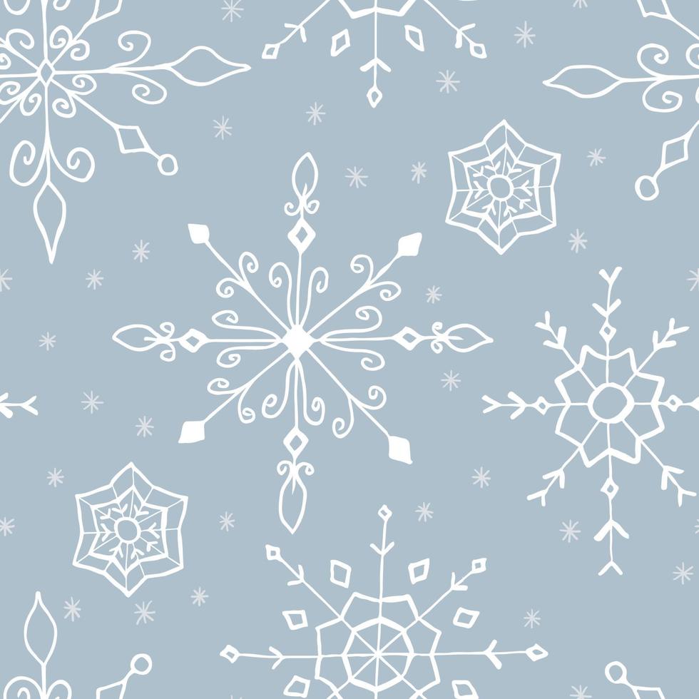 Kerstmis naadloos patroon met tekening sneeuwvlokken Aan een grijs achtergrond. vector illustratie. eps10