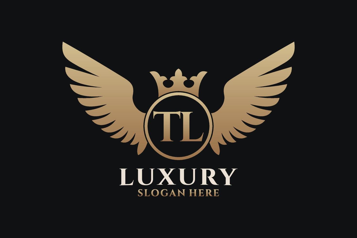 luxe Koninklijk vleugel brief tl kam goud kleur logo vector, zege logo, kam logo, vleugel logo, vector logo sjabloon.