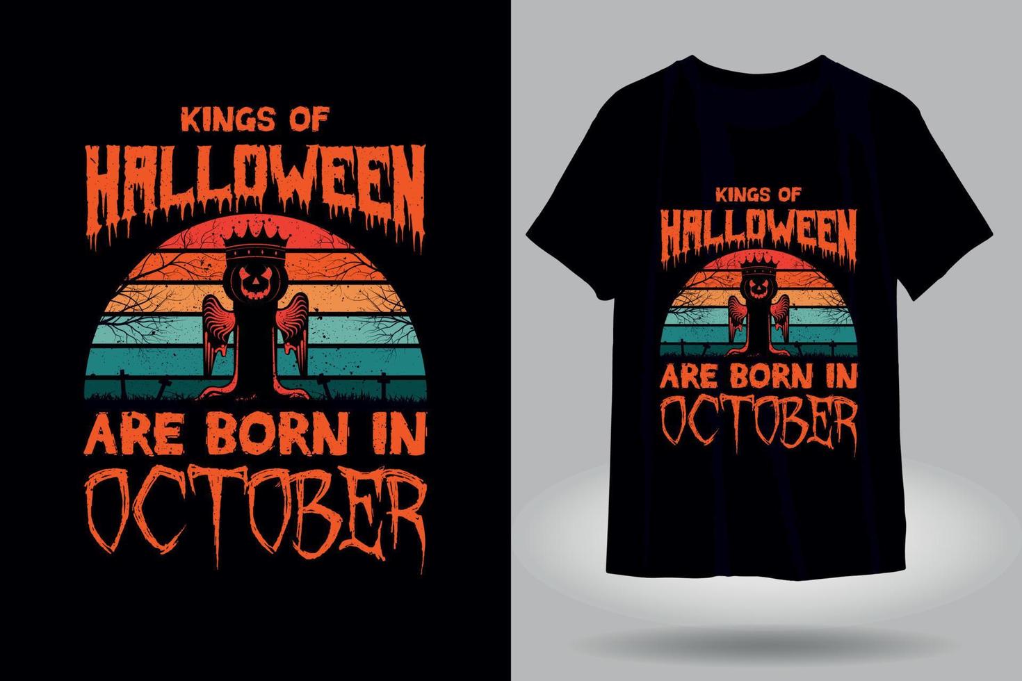 koningen van halloween zijn geboren in oktober wijnoogst t-shirt ontwerp vector