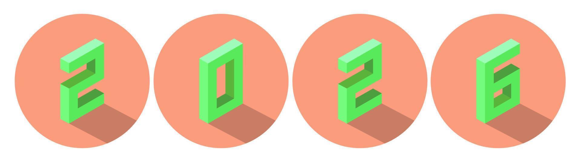nieuw jaar groen kleur 2026 in licht Zalm kleur cirkel ontwerp. isometrische stijl. vector