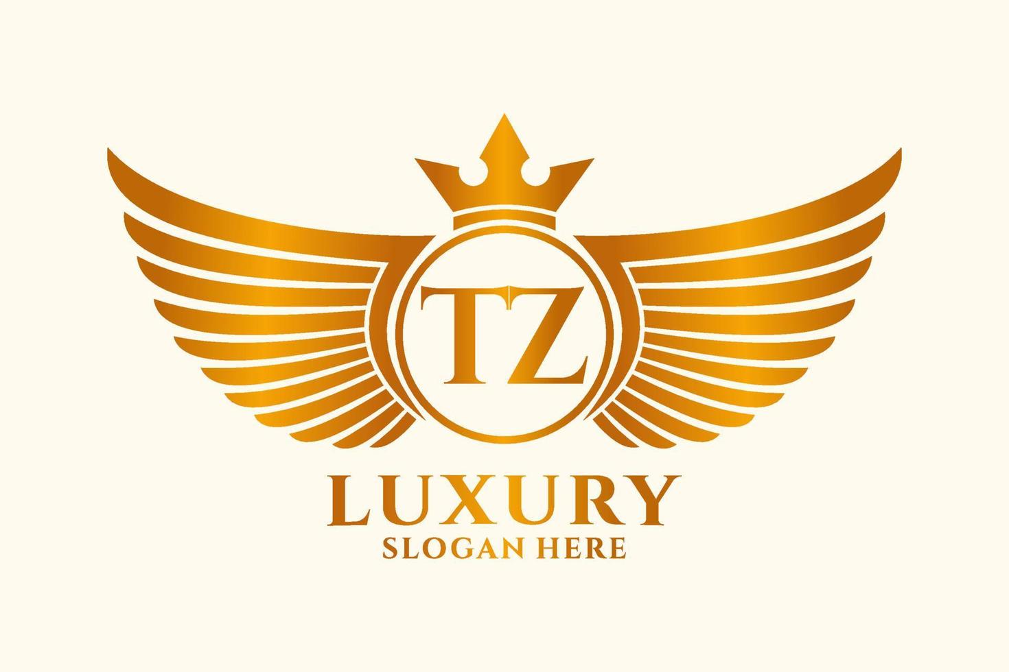 luxe Koninklijk vleugel brief tz kam goud kleur logo vector, zege logo, kam logo, vleugel logo, vector logo sjabloon.