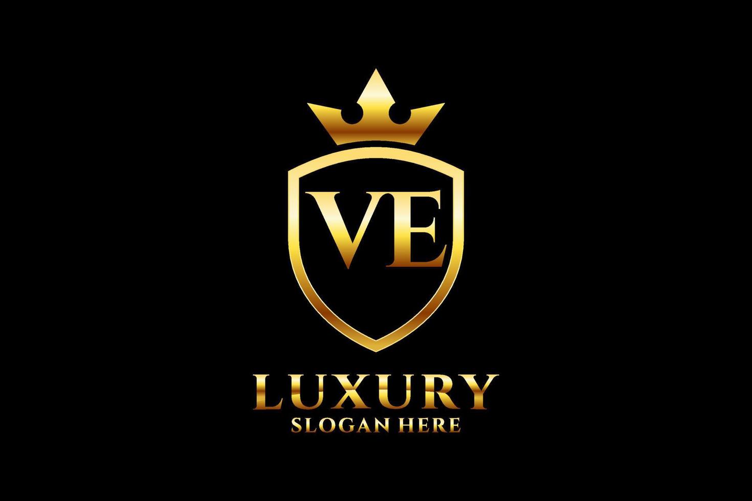 eerste ve elegant luxe monogram logo of insigne sjabloon met scrollt en Koninklijk kroon - perfect voor luxueus branding projecten vector