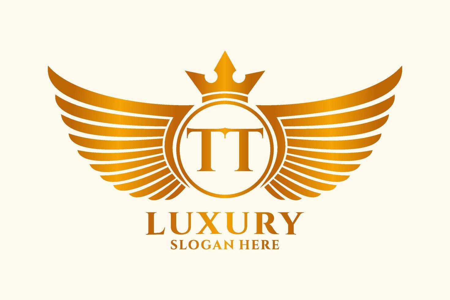 luxe Koninklijk vleugel brief tt kam goud kleur logo vector, zege logo, kam logo, vleugel logo, vector logo sjabloon.