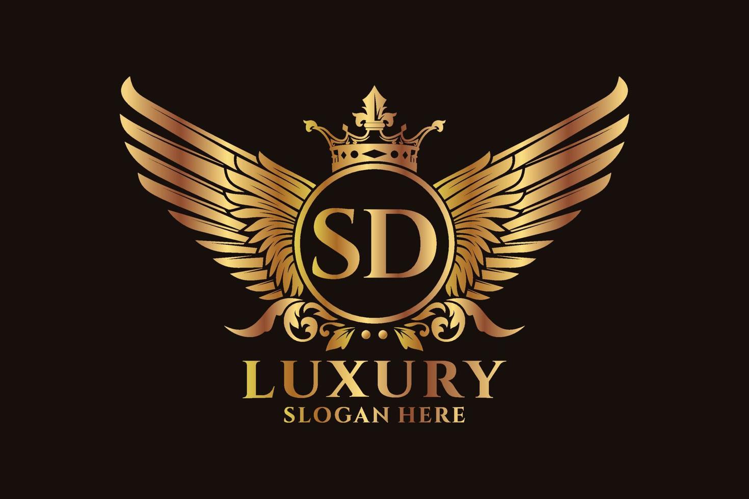 luxe Koninklijk vleugel brief sd kam goud kleur logo vector, zege logo, kam logo, vleugel logo, vector logo sjabloon.