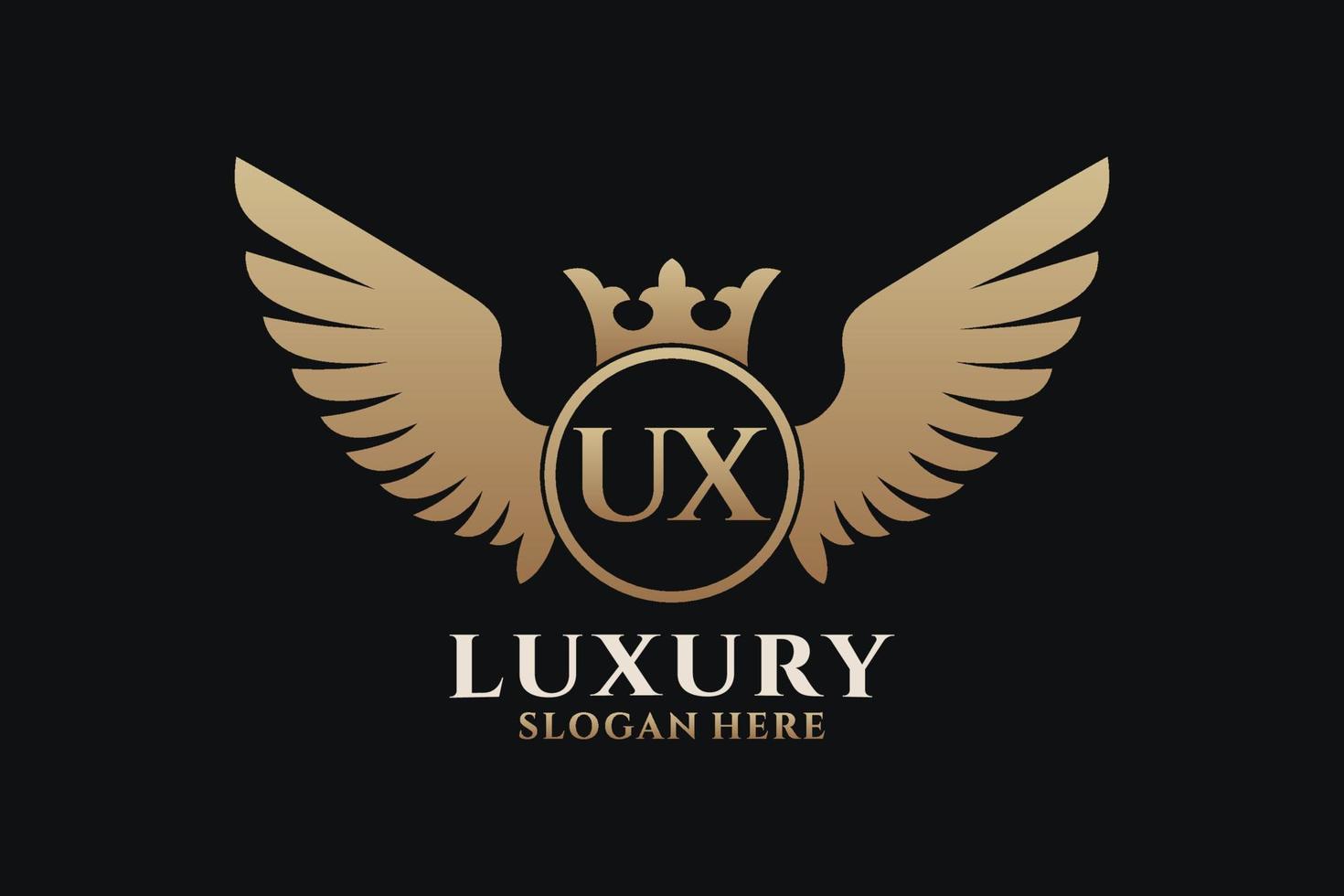 luxe Koninklijk vleugel brief ux kam goud kleur logo vector, zege logo, kam logo, vleugel logo, vector logo sjabloon.